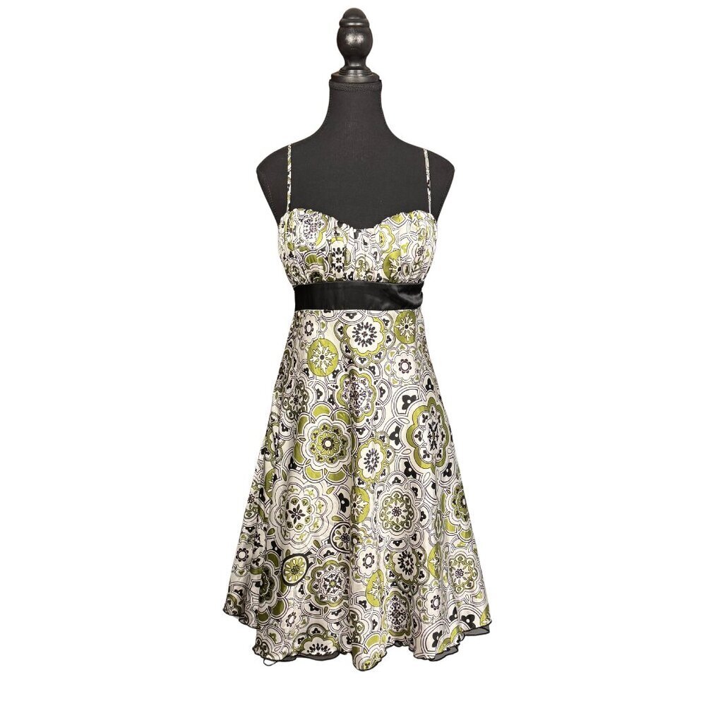 Vintage Y2k Floral Mini Dress, Satin Finish,  Empire Waist, Semi Formal